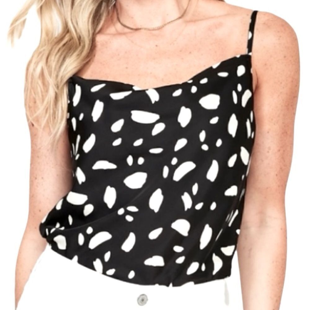 Old Navy Cowl-Neck Satin Black Multi Dot Cami Size Small NWT 🏳️